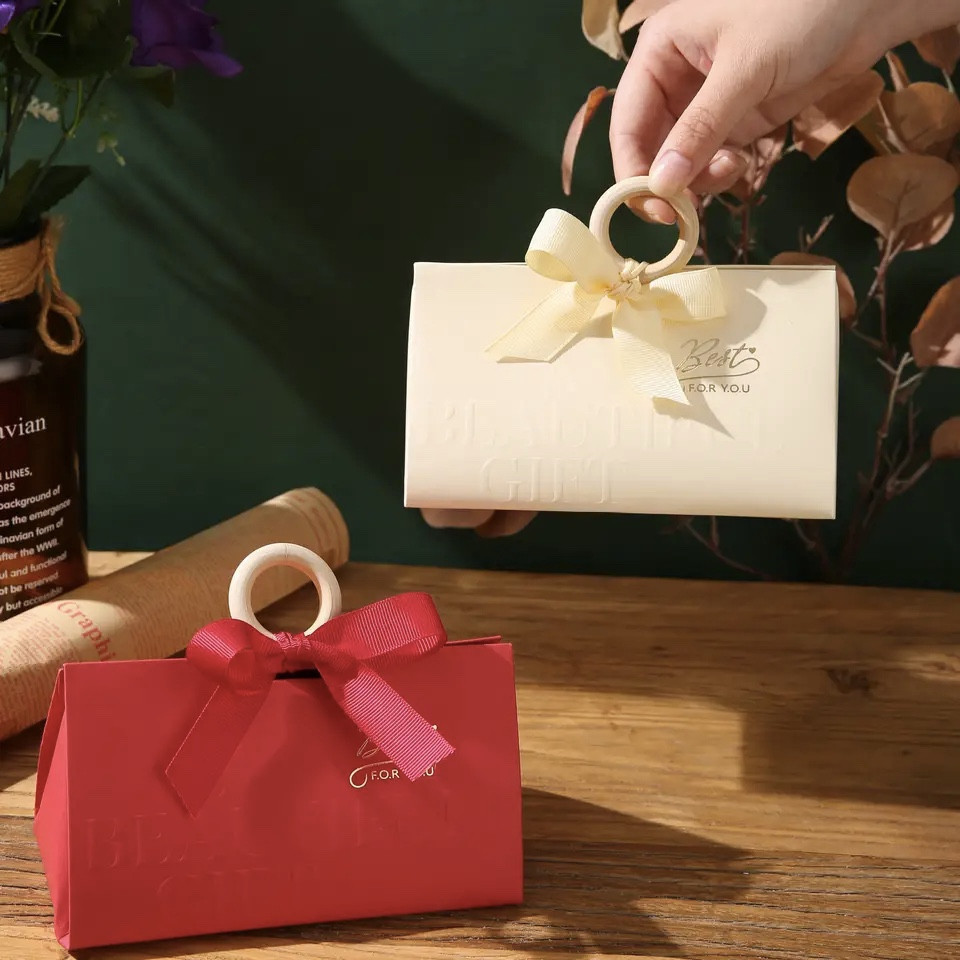 Wooden Ring Ribbon Candy Box | Candy Sweets Chocolate Gift Box | Party Favor Wedding Doorgift Goodies | Kotak Telur Gula