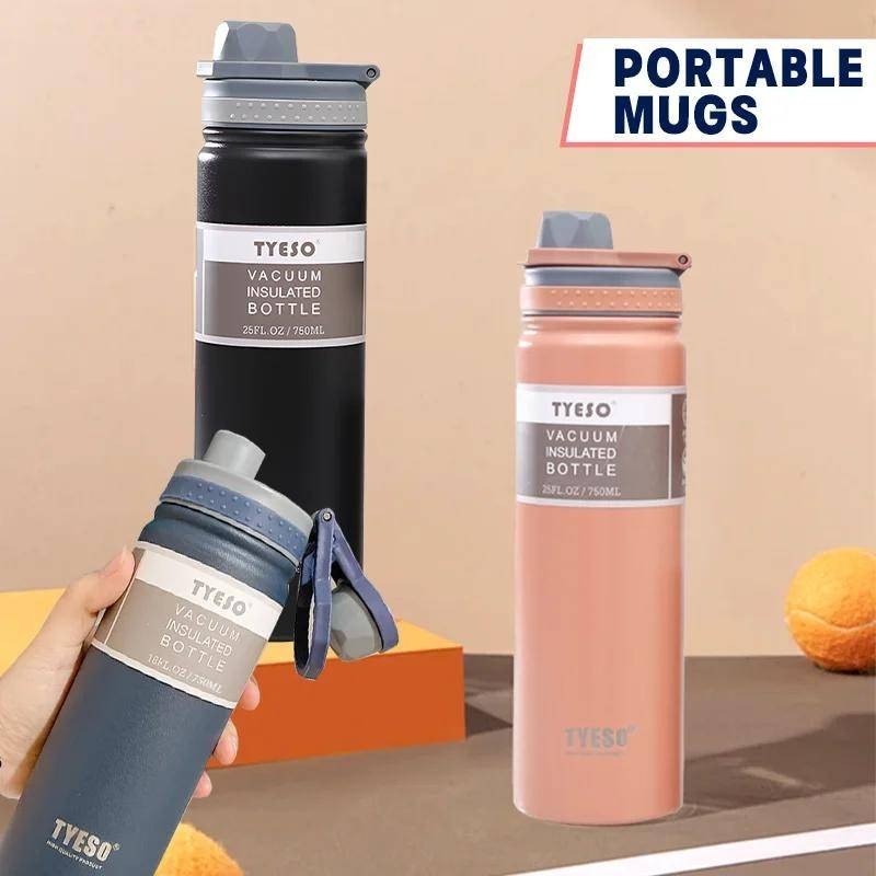 Tyeso Tumbler With Handle Buy 1 Free 2 Gifts 530ml/750ml Double Layer Insulated Flask Thermos Water Bottle Botol Air 保温瓶