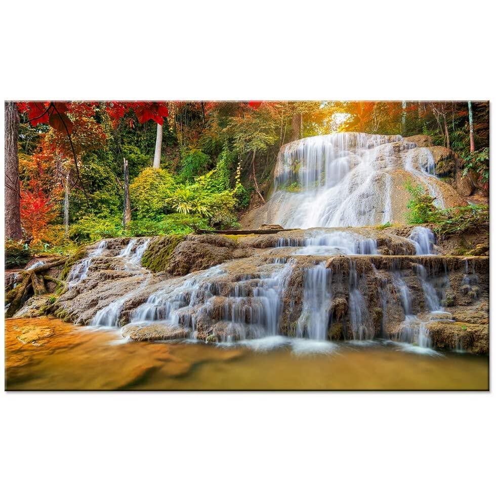 Peaceful Waterfall Giclee Canvas Prints Paintings On Canvas Kanchanaburi Thailand Fall Forest Landscape Wall Art Framed For Office Living Room Decorat