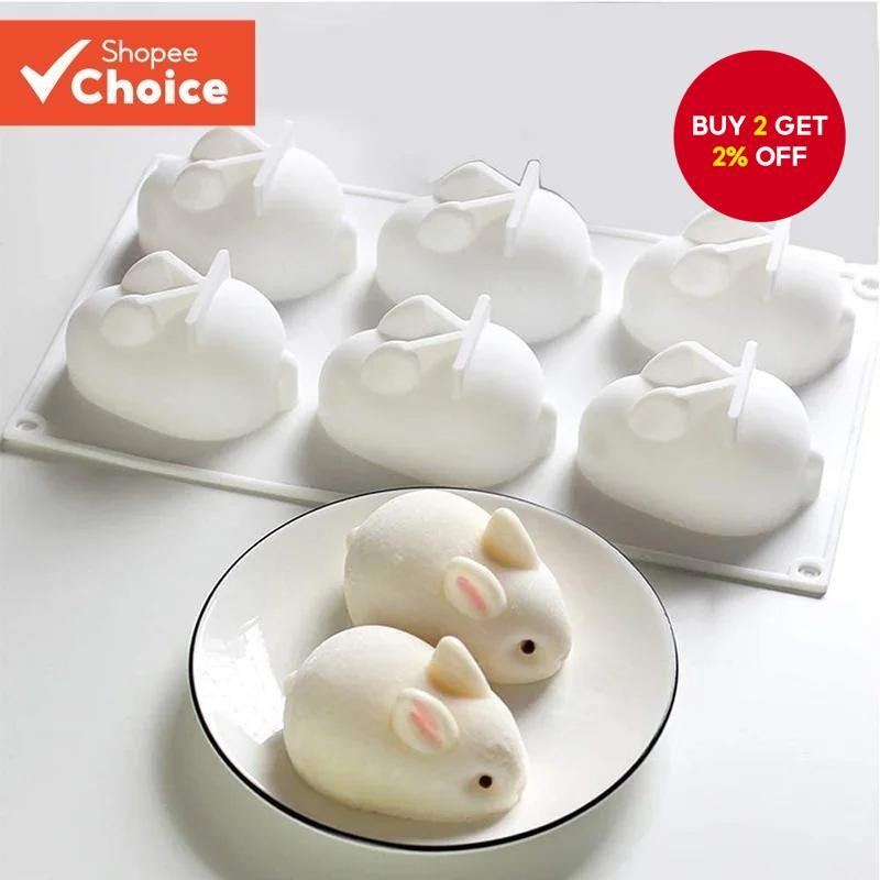 Silicone Rabbit Mold Fondant Bunny Mold Chocolate Cake Mold 6-cavity Mousse Cake Decoration Dessert Baking Mold DIY Candle Model
