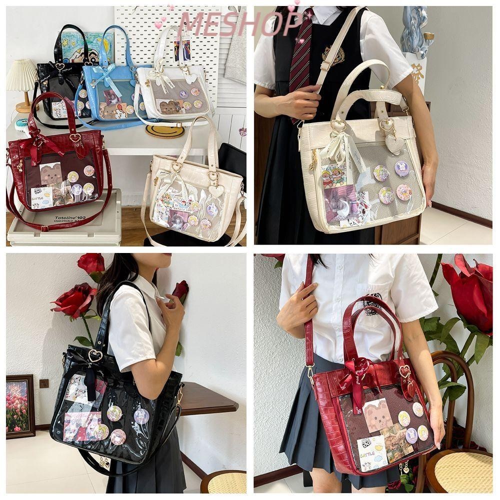 ME-BEAUTY Transparent Handbags, Harajuku Large Capacity Shoulder Bags, Design PU Durable Reusable Satchels Bag Travel