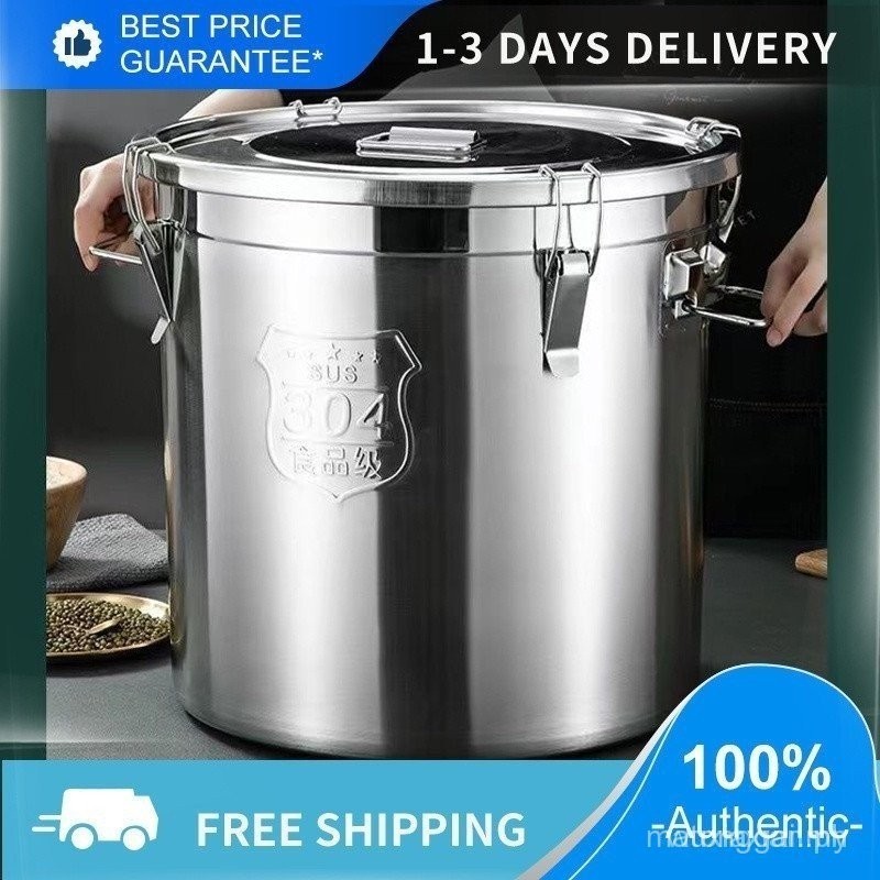 【In stock】304 Stainless steel food storage rice dispenser metal Soup bucket large capacity storage WU8U TBCX