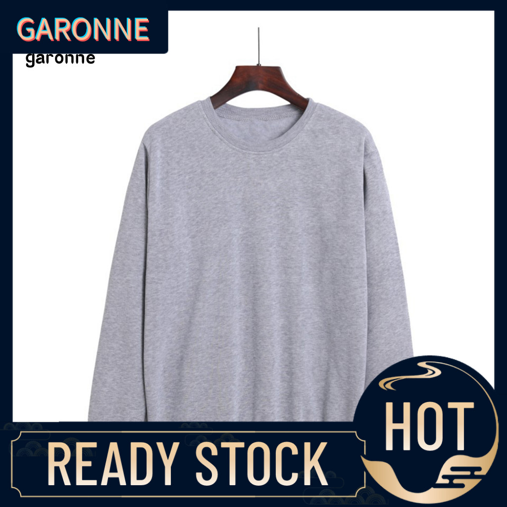 GAR Solid Color Men Pullover Long Sleeve Autumn Winter Crewneck Plush Casual Sweatshirt Outwear