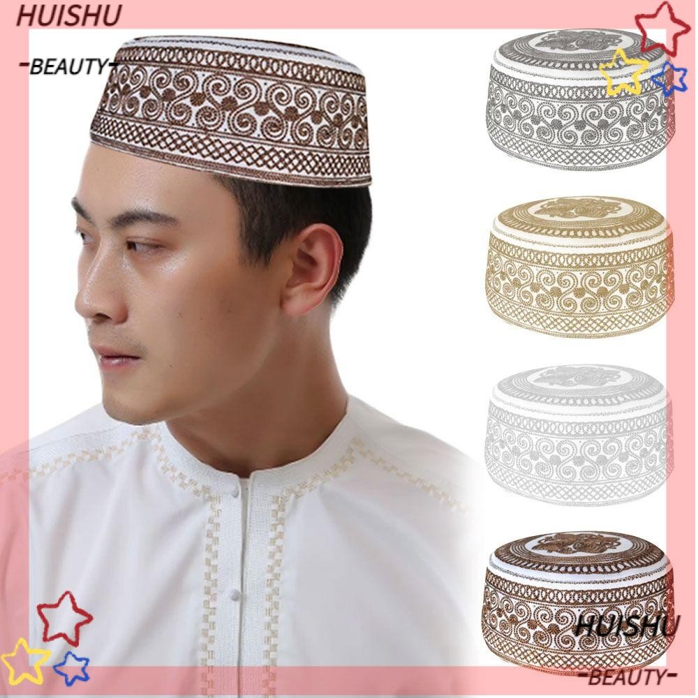 HUISHU Muslim Hat, Embroidery Comfortable India Caps, Fashion Breathable Saudi Arabian Islam Prayer Hat for Men