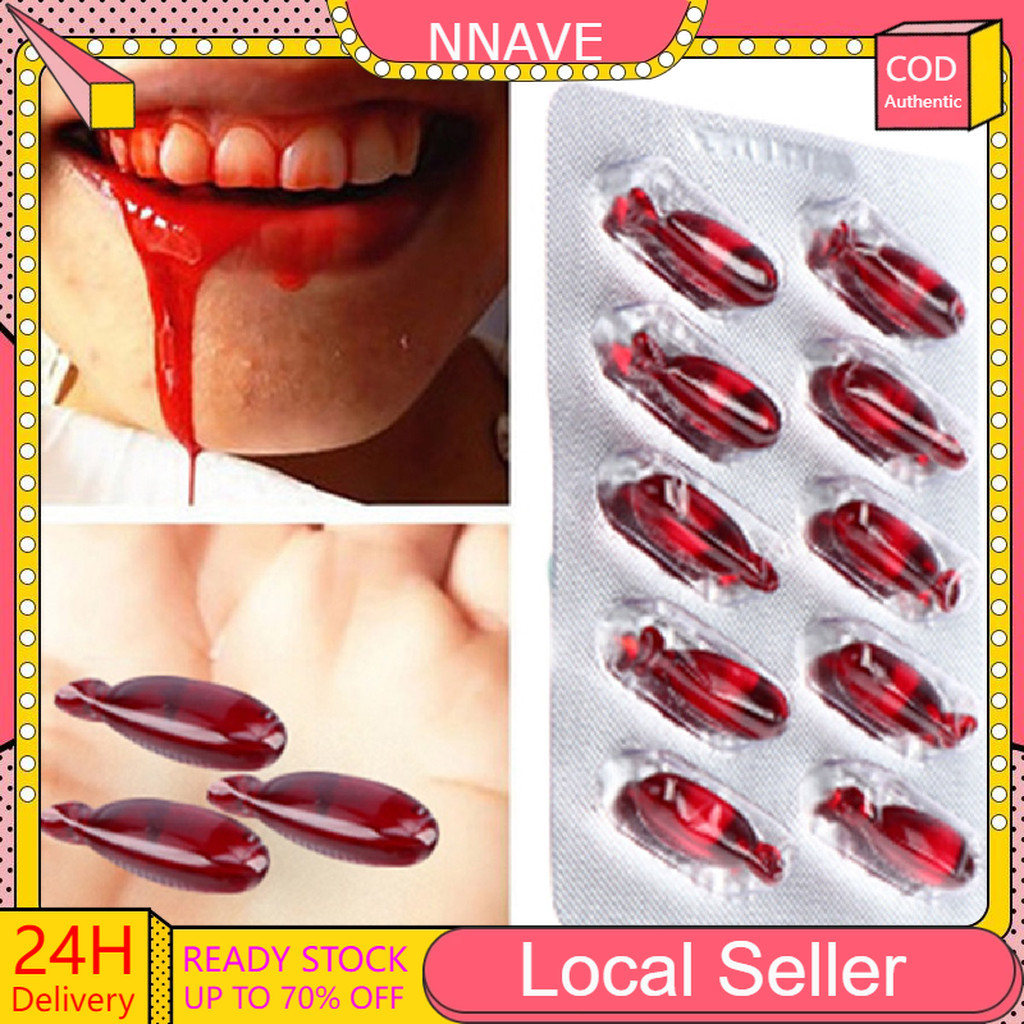 10Pcs Fake Blood Pills Prank Toy Creativity Capsules Easy-Clean Horror Effect Cosplayer Vampire Halloween Actor Supplies