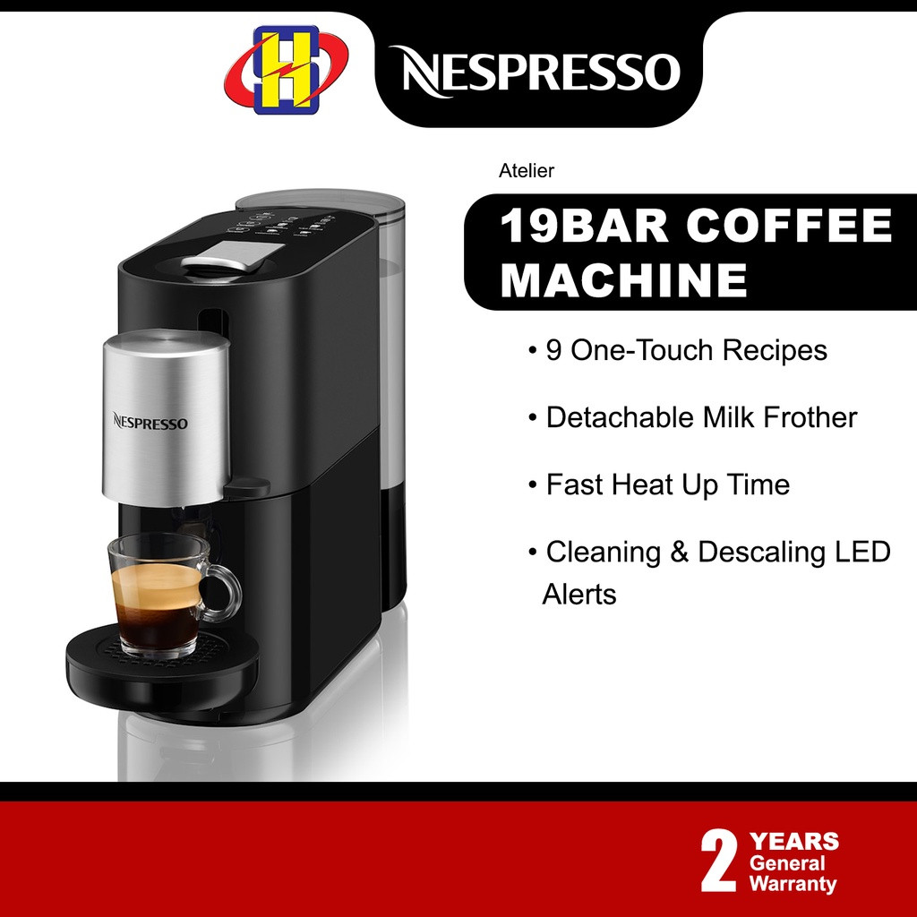 Nespresso Coffee Capsule Machine (1L) Detachable Milk Frother Fast Heat Up Atelier S85-SG-BK-NE