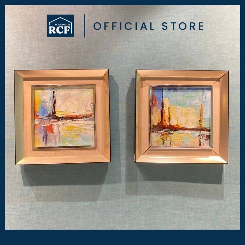 RCF 48X48CM Landscape Framed Canvas Oil Hand-Painting Wall Art Set 2-Piece | Seni Dinding Buatan Motif Pemandangan