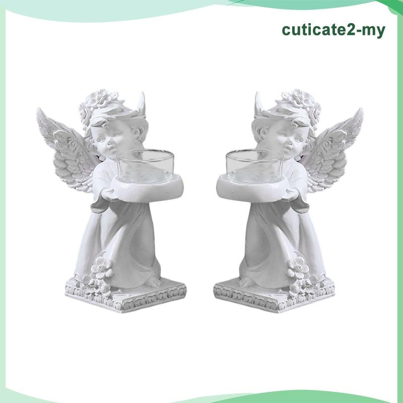 [CuticateddMY] Candle Holder, Candlestick Plate, Candelabra Decor, Remembrance Memory, Tea Light Holder, Angel Figurines for Party Wedding, Dinner Holiday