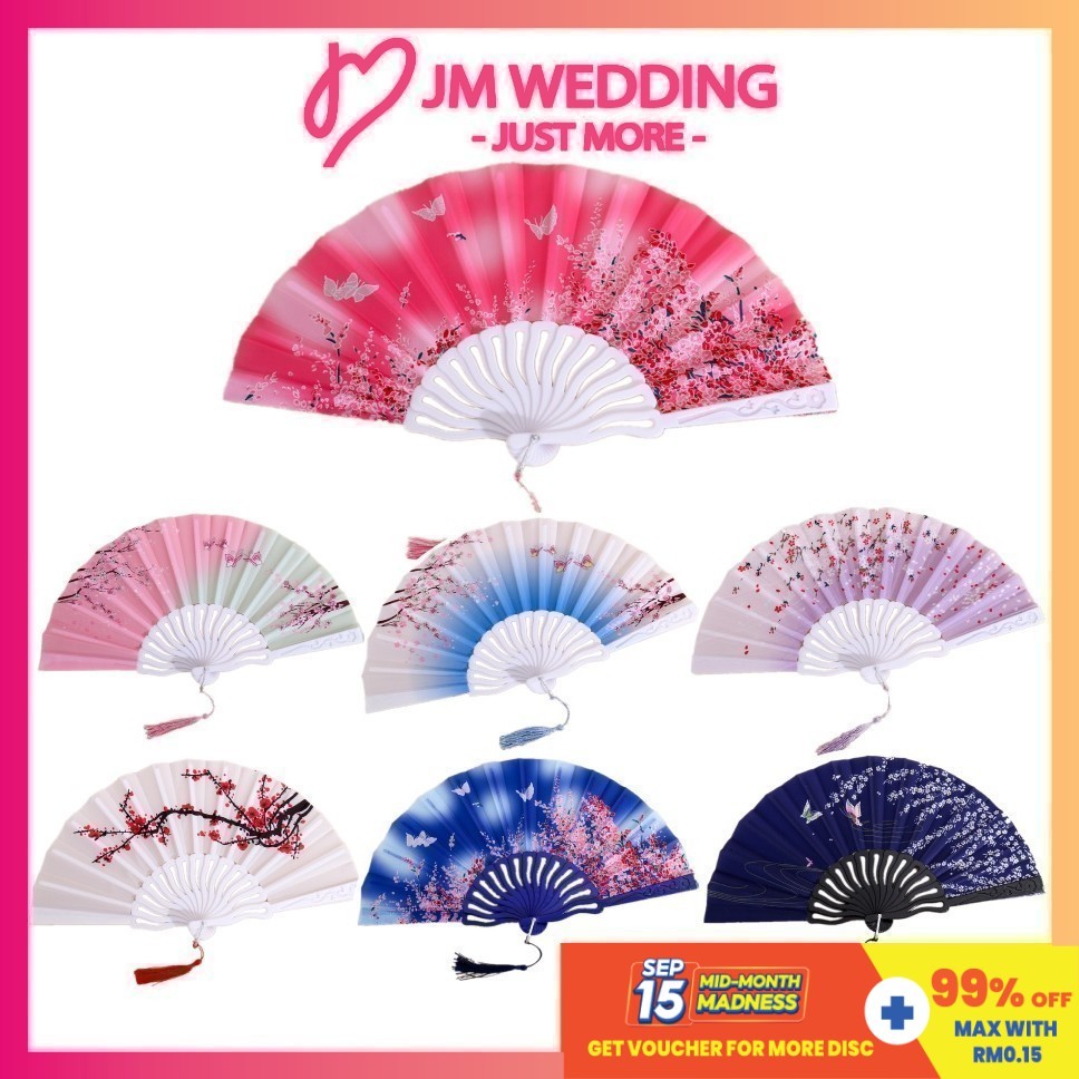 Gradient Butterfly Blossom Plastic Hand Fan Kipas Tangan Lipat Tarian Corak-Floral Fold fans Dance