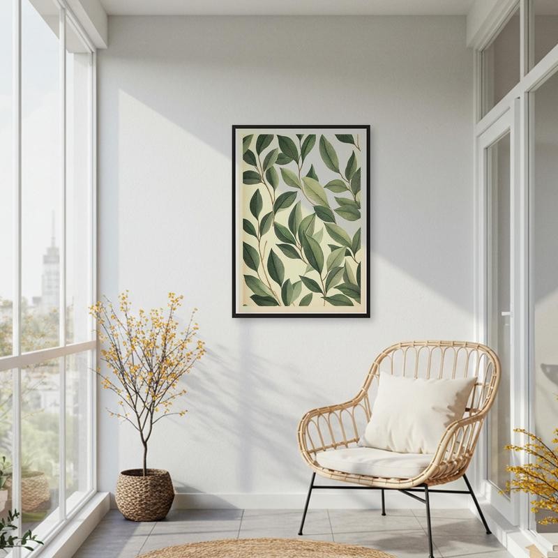Green Leaf Botanical Wall Art – Minimal Nature-inspired Watercolor Print for Fresh Bedroom Decor, Boho Interiors and Earthy Plant Lovers