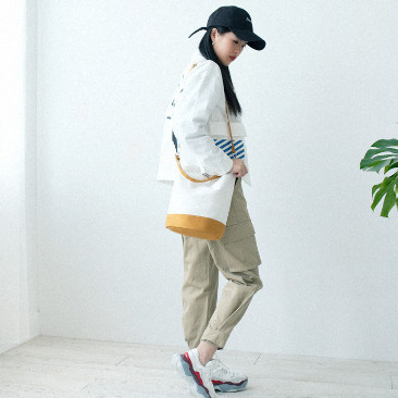He 7148 Simple And Fashionable Bucket Large Capacity Canvas Stitching Shoulder Bag Messenger