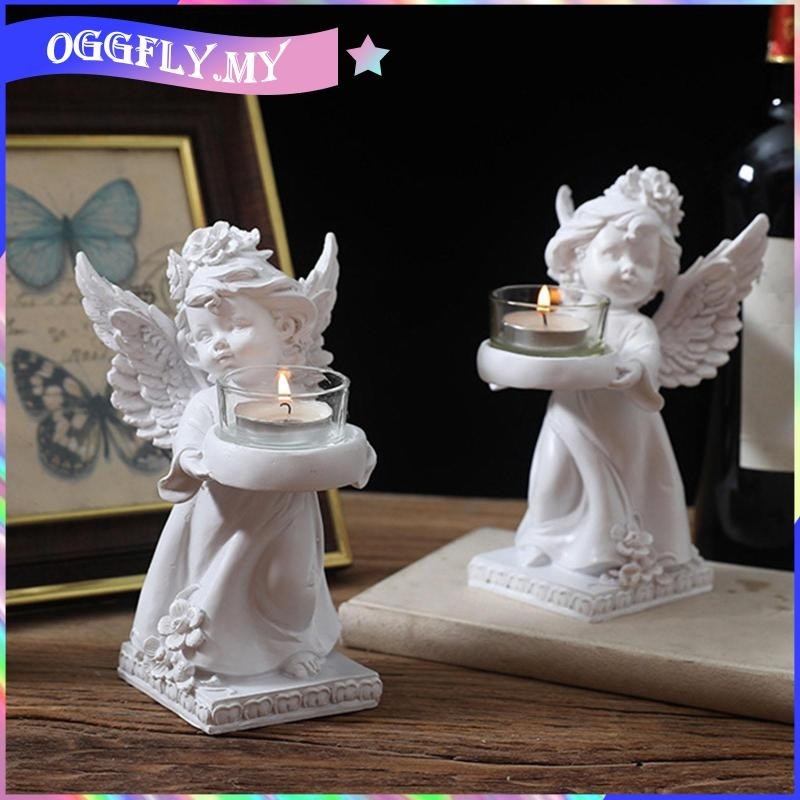 [oggfly] Candle Holder, Candlestick Plate, Candelabra Decor, Remembrance Memory, Tea Light Holder, Angel Figurines for Party Wedding, Dinner Holiday