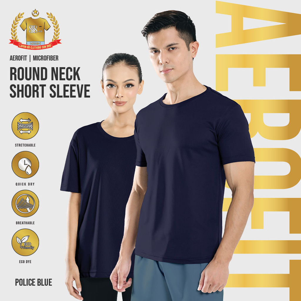 888.CO MICROFIBER ROUNDNECK SHORTSLEEVE T-SHIRT(FAST-DRY/COOL-MAX) ANTIBACTERIA POLICE BLUE