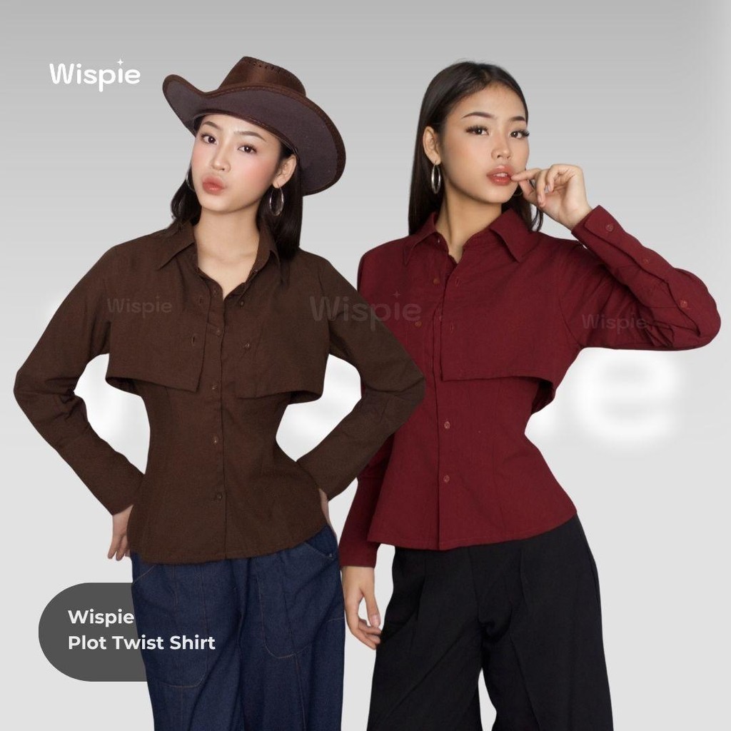 KEMEJA Wispie Plot Twist Shirt | Women's Long Sleeve Shirt Maroon Brown Fitted Slim Blouse Blouse Women