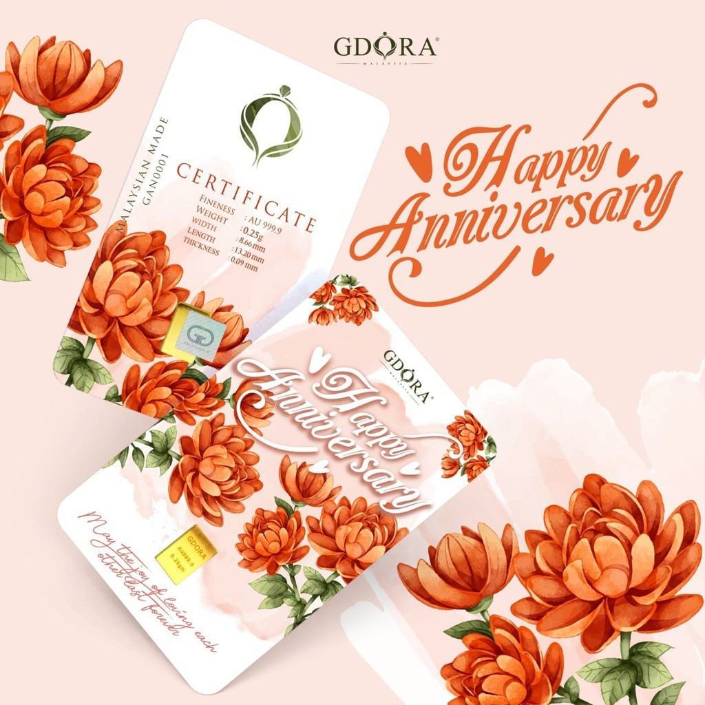 GDORA Gold Bar 0.25gram Happy Anniversary 999.99