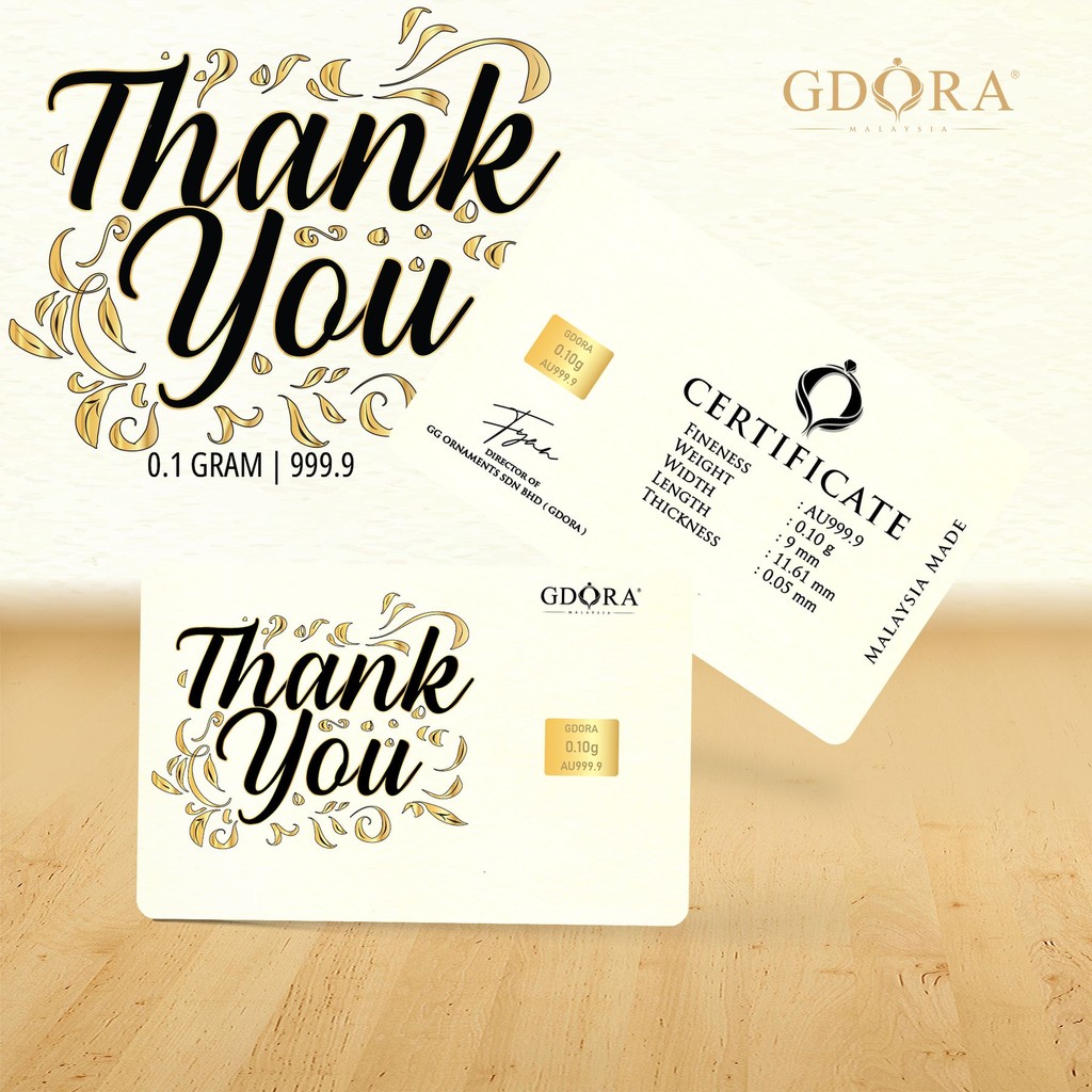 GDORA Gold Bar 0.10gram Thank You White 999.9