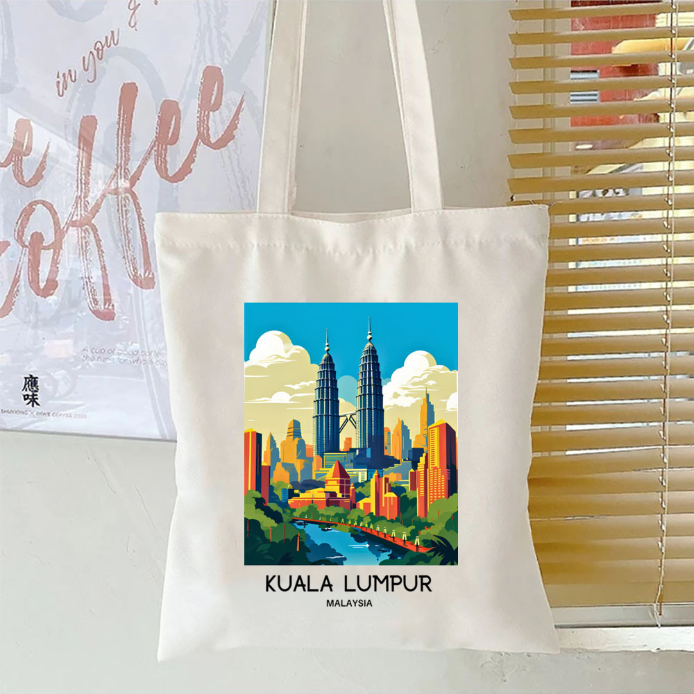 Kuala Lumpur Print Tote Bag Hari Merdeka Patriotic Storage Bags KL Souvenir Travel Souvenir Love Independence Day Gift