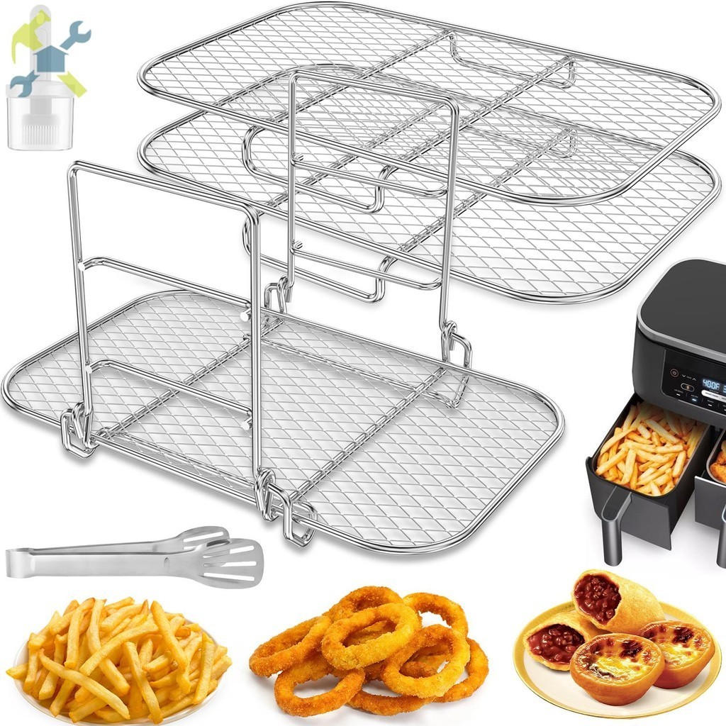 3 Layer Air Fryer Rack 304 Stainless Steel Air Fryer Grill Rack Stackable Air Fryer Dehydrator Rack 7.48×5.11×4.52 in SHOPCYC5950