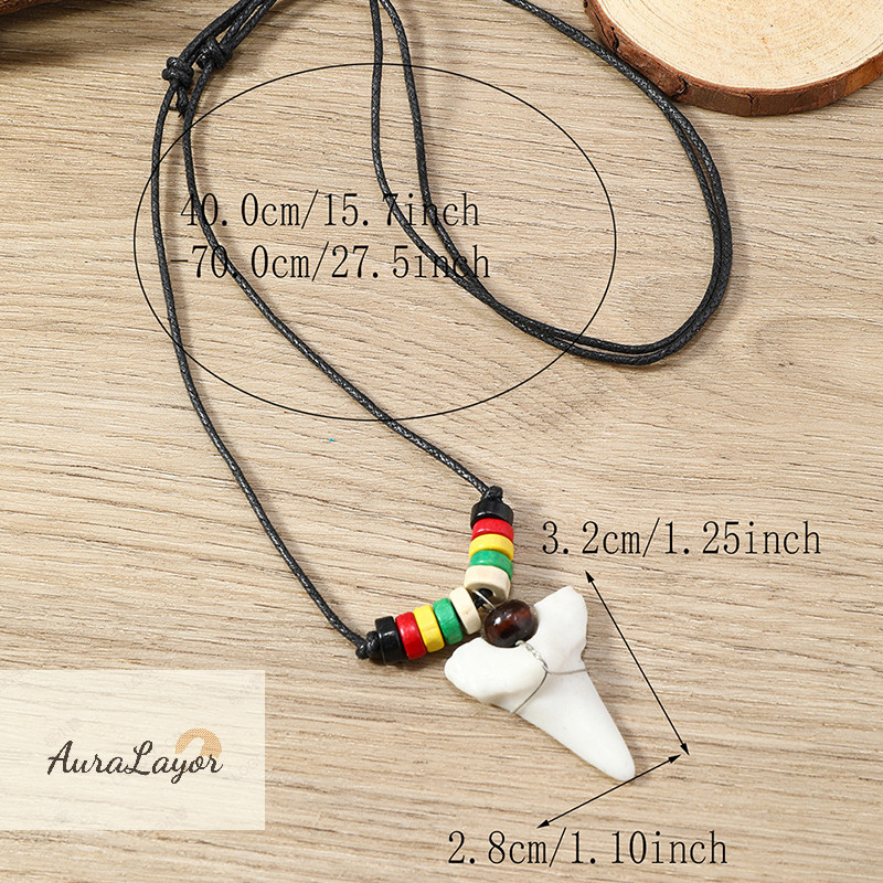 [AuraLayor] 1PC Women's Men's Necklace Hawaii Jewelry Handmade Imitation Shark Teeth Pendant New Zealand Maori Tribal Bone Choker new