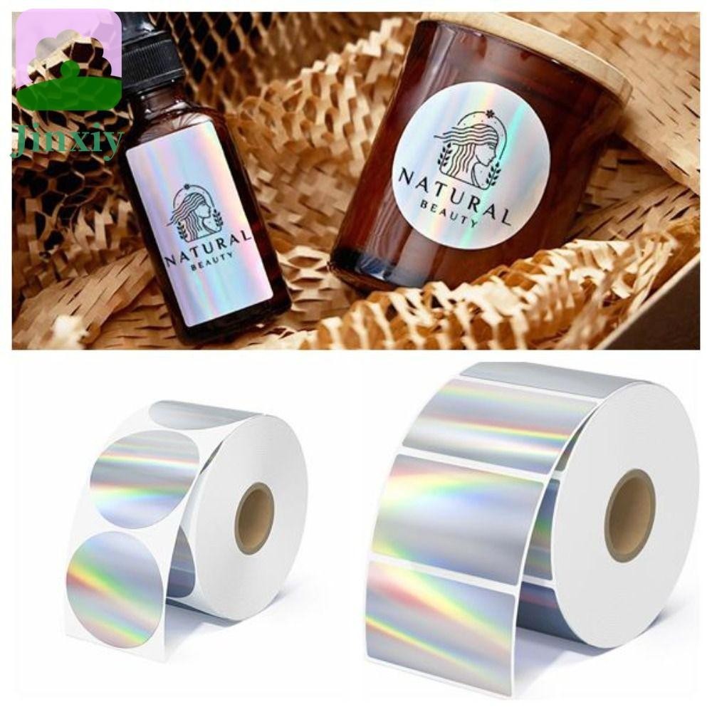 JINXIY Wrapping Stickers, Printable Waterproof Holographic Silver Thermal Sticker, Envelopes Decor Self-adhesive Oil-proof Thermal Printer Label Sticker Name Tag