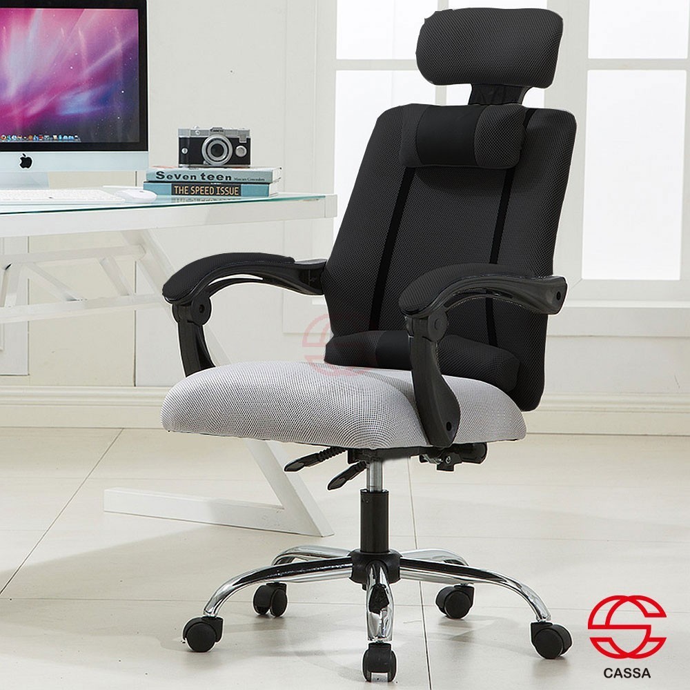 Cassa Monza Ergonomic Adjustable Reclineable Executive Office Chair (Grey/Black) + (Without Legrest/With Legrest)