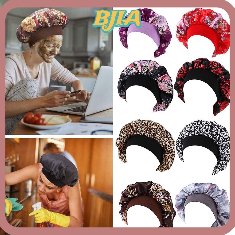 ✿BJA✿ Satin Bonnet Elastic Wide Band Curly Springy Hair Bonnet Hair Care Chemo Caps