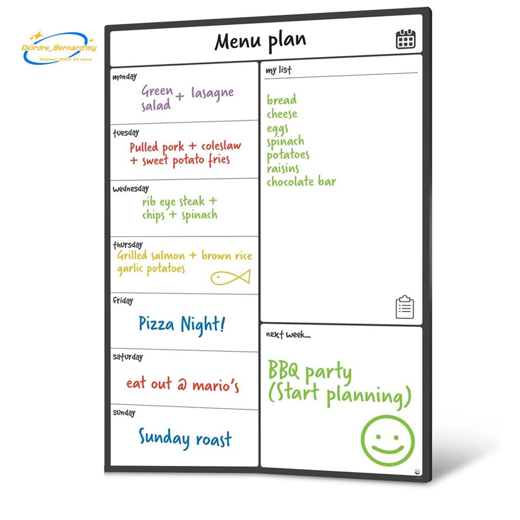 Magnetic Whiteboard Fridge Calendar Meal Planner and Shopping List White Board - Memo Board and Family Planner Easy Install Easy to Use