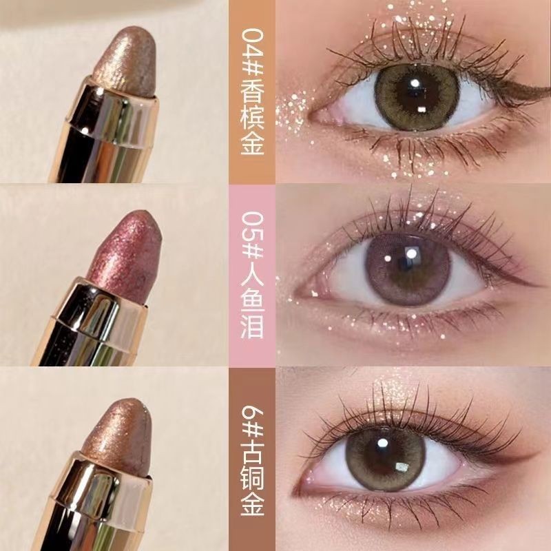 2024 Change Makeup in One Second!Eye Shadow Pen Brightening Champagne Gold Shining Lying Silkworm Highlighter Double-Headed Eyeshadow Pen Type