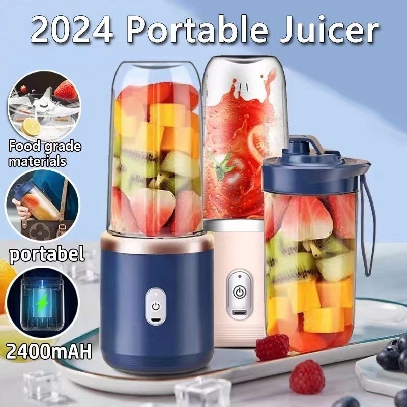 RSS_ 2Cup Electric fruit juicer blender juice mixer mini Wireless Portable household USB Charging 6 Blade