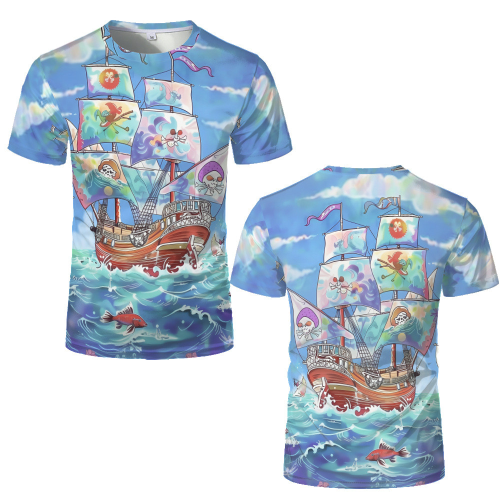 Cross-border manufacturers supply nautical cartoon pattern men's T-shirt 3D printed street casual short sleeve trend T-shirt