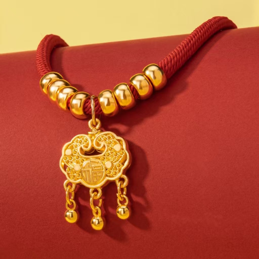 Pet Cat Chinese collar Weave Longevity Golden Lock Necklace No Bell New Year Festive Jewelry Adjustable Handmade for Cat Pet Accessories
