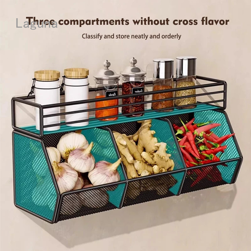 [Laguna] Seasoning Organizer Rack, Wall Mounted, Kitchen Spice Storage, Suitable For Onions, Fruits And Vegetables, Rack/Rak Penyusun Perasa, Dipasang di Dinding, Penyimpanan Rempah Dapur, Sesuai untuk Bawang, Buah-buahan dan Sayur-sayuran, Rak/葱姜收纳篮