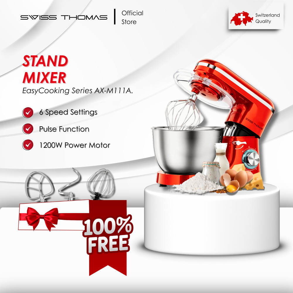 Swiss Thomas Stand Mixer (Mesin Pengisar) CookXpert Series  (5.5L)  with Whisks, al-dough Hook 304 Stainless steel