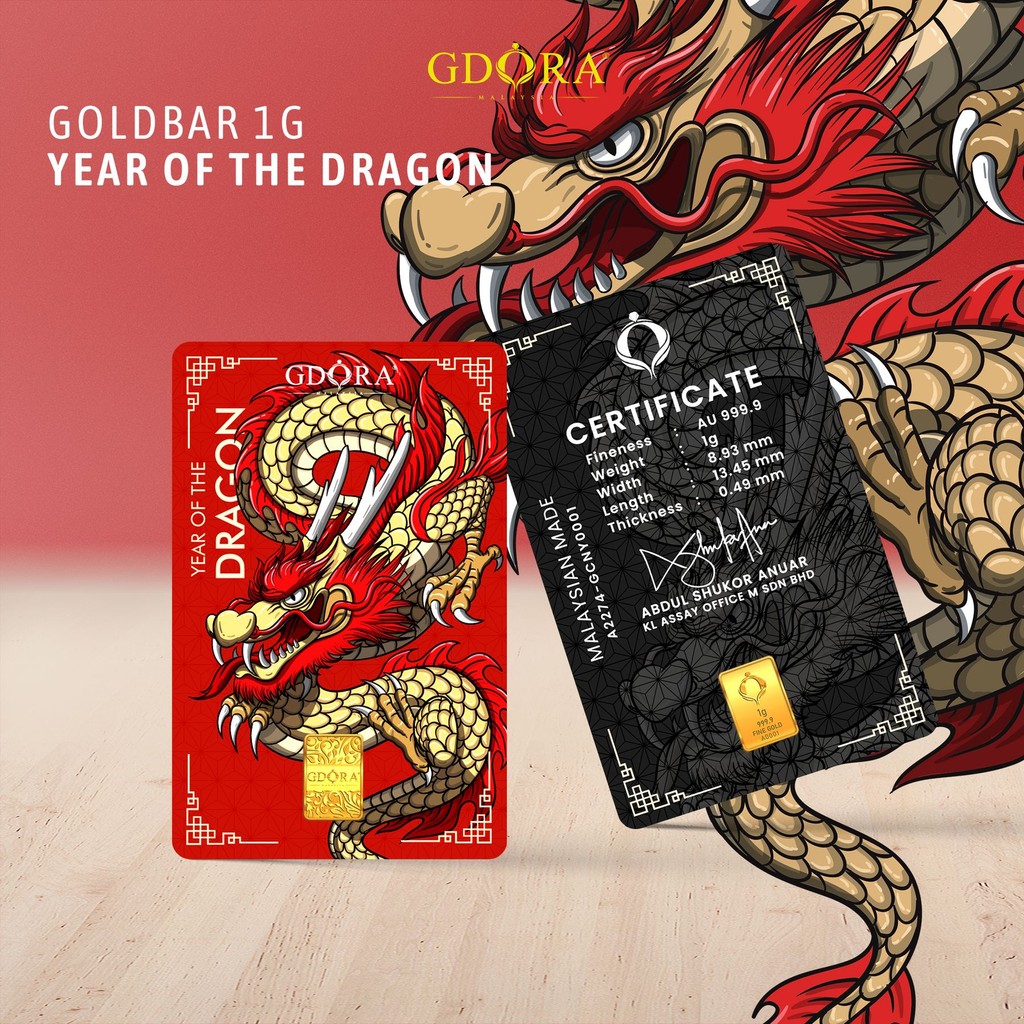 GDORA Gold Bar 1.00gram '' Furious Dragon '' 999.99