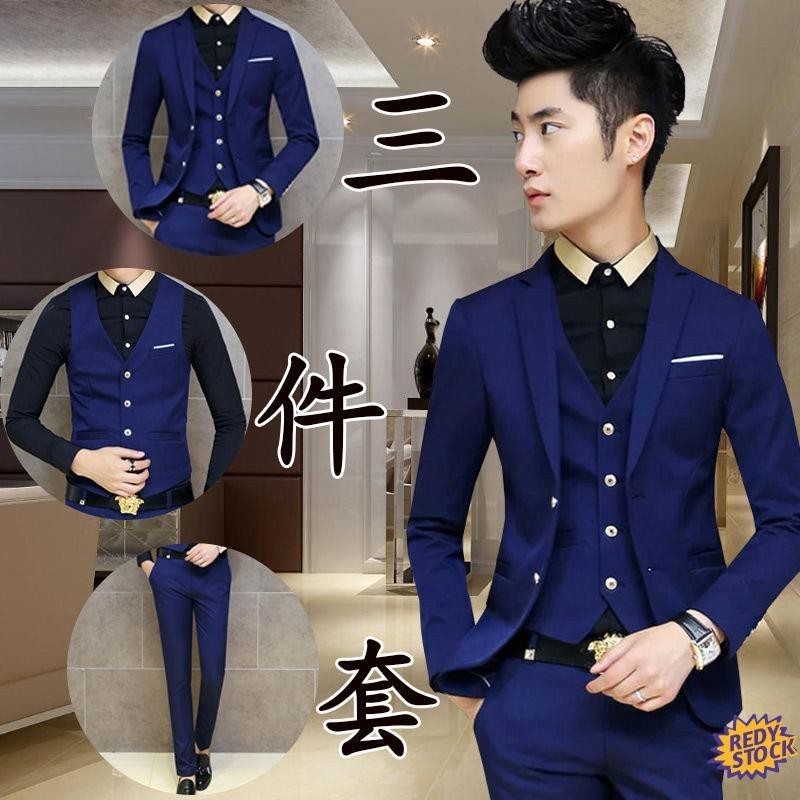 Pengantin lelaki berkahwin Jaket pakaian lelaki Fashion Mens Xindian impulse suit suit men's three-piece suit formal suit small suit korean slim groomsman wedding dress vest