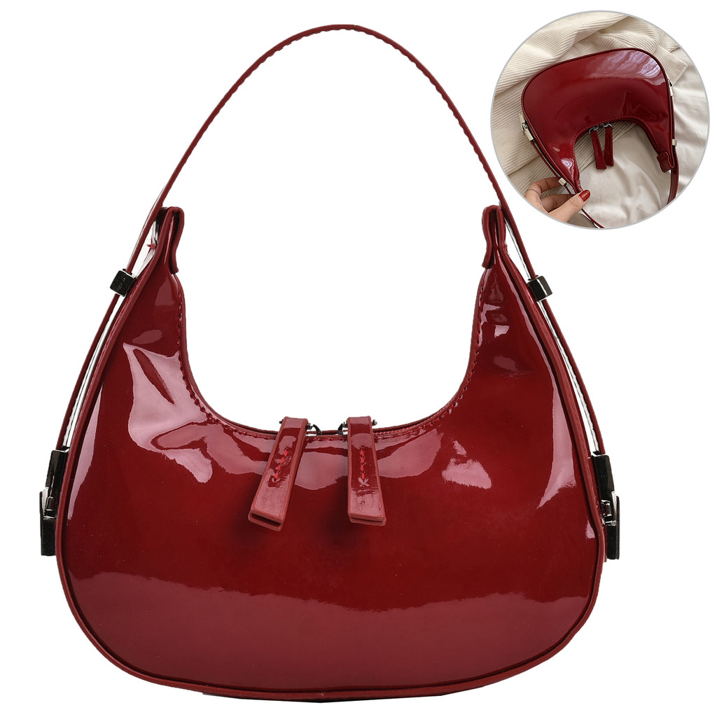 Women Crescent Bag Casual Shoulder Clutch Chic Travel Dating Purse (Red S)