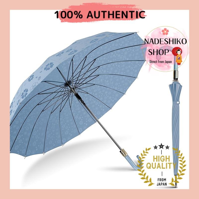 Dlin Long Umbrella for Women, Flower Patterned Umbrella, Jump Umbrella, 16 Ribs, 60cm, Can be Used as a Sun Umbrella, Water-Repellent Fabric, Carbon Fiber, Typhoon-Resistant, Automatic Opening, Rainy Season-Resistant, Strong Against Wind, Durable, Jump-st