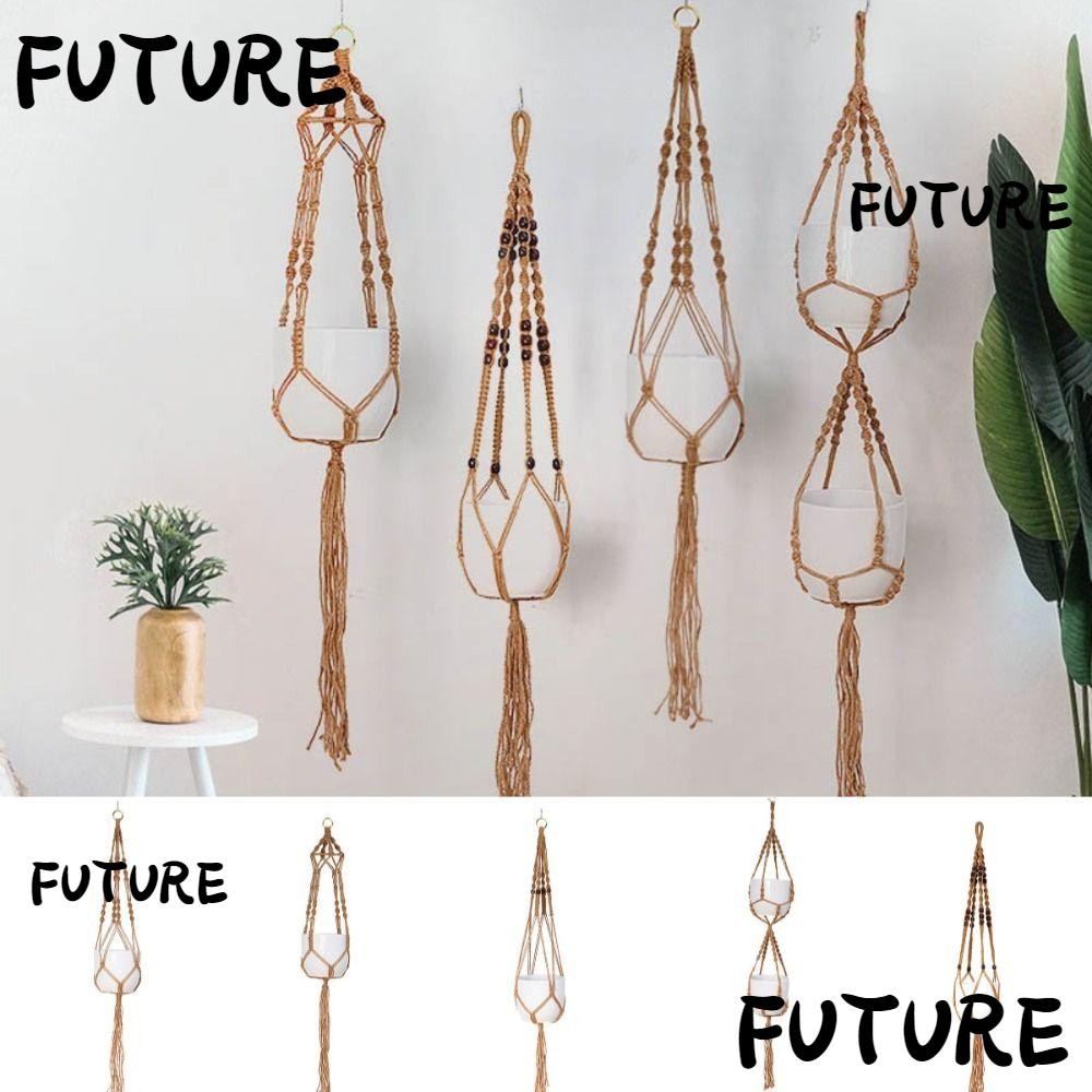 HL-FUTU Hanging Planter, Hand Woven Home Garden Supplies Hanging Flowerpot Basket, Gift Knotted Lifting Rope Horticultural Hemp Rope Balcony Flowerpot Mesh Bag