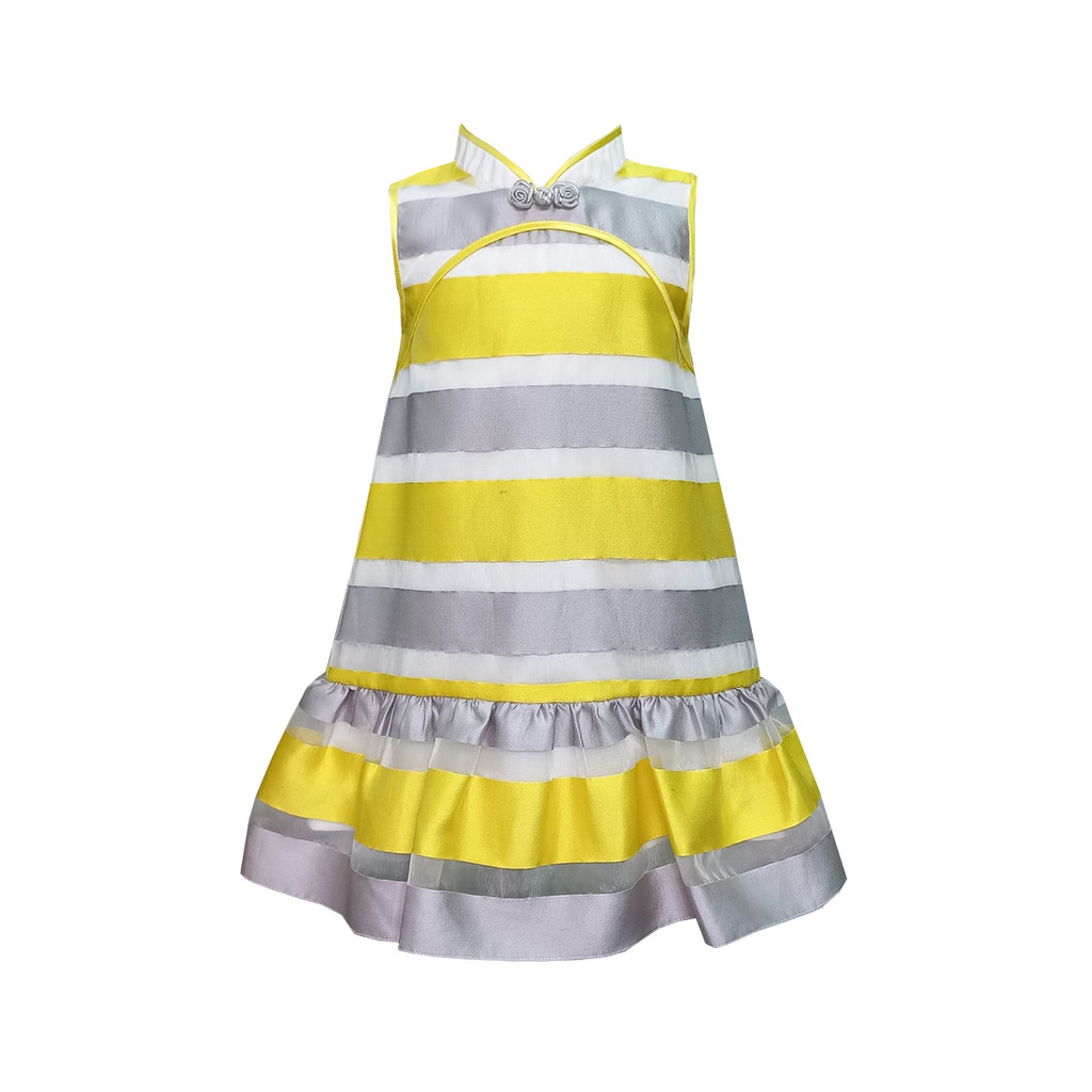 Purple Fish Stripe Dress In Yellow And Grey