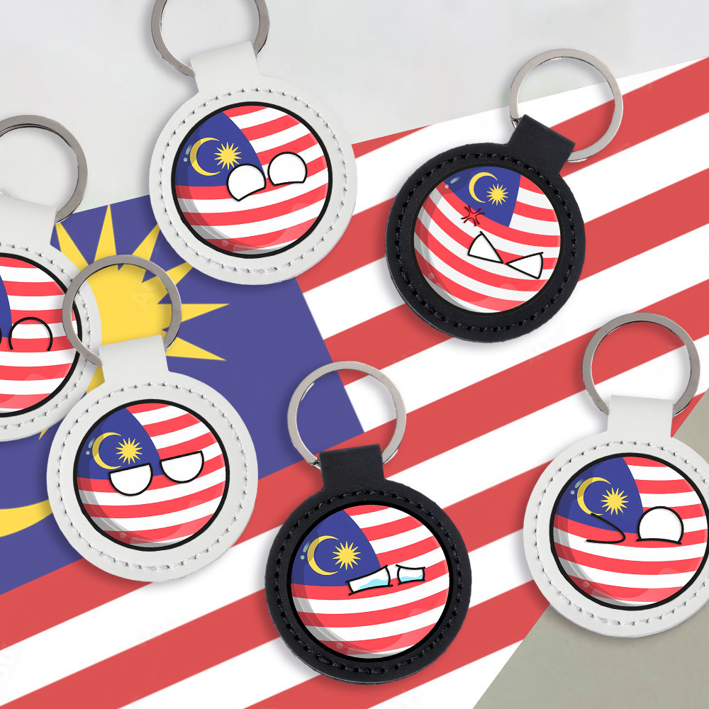 Malaysian Flag Cute Expression Printing PU Leather Keychain Shoulder Bag Key Chain Pendant Malaysia National Day Souvenir Pendant