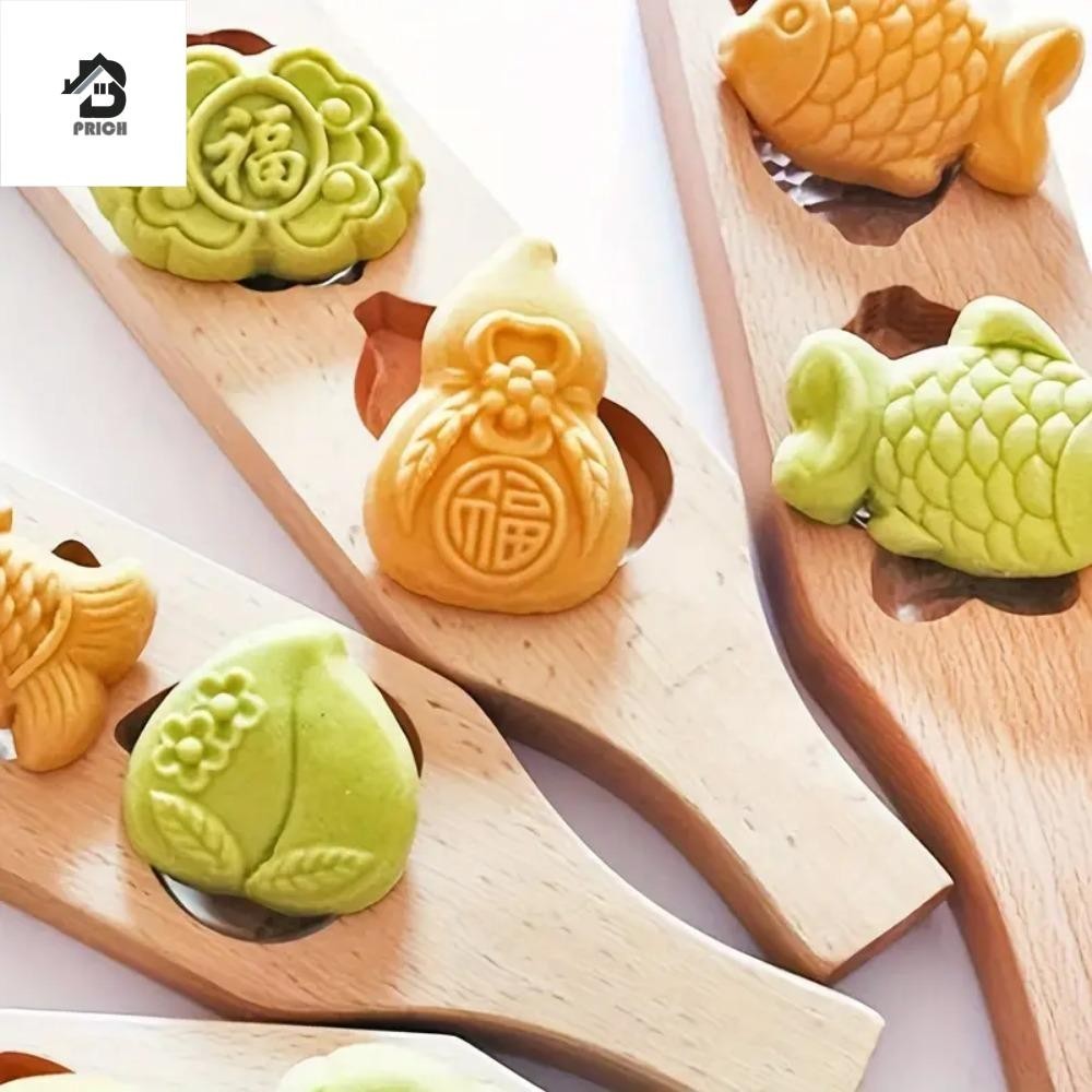 PRICH Wooden Mooncake Mold, Exquisite DIY Bean Paste Cake Mould, Easy To Use Three Dimensional Durable 3D Cookie Molds Baking Cookie Pastry Delights