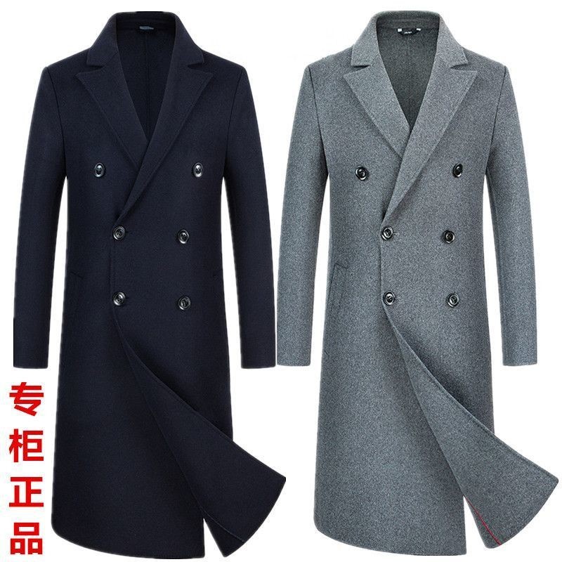✨2025✨ Versi Korea dari Lelaki overcoat Autumn Winter Middle-aged and Elderly Genuine Thickened Woolen Coat Men's Fashion Brand Winter Trench Coat Long Woolen Jacket