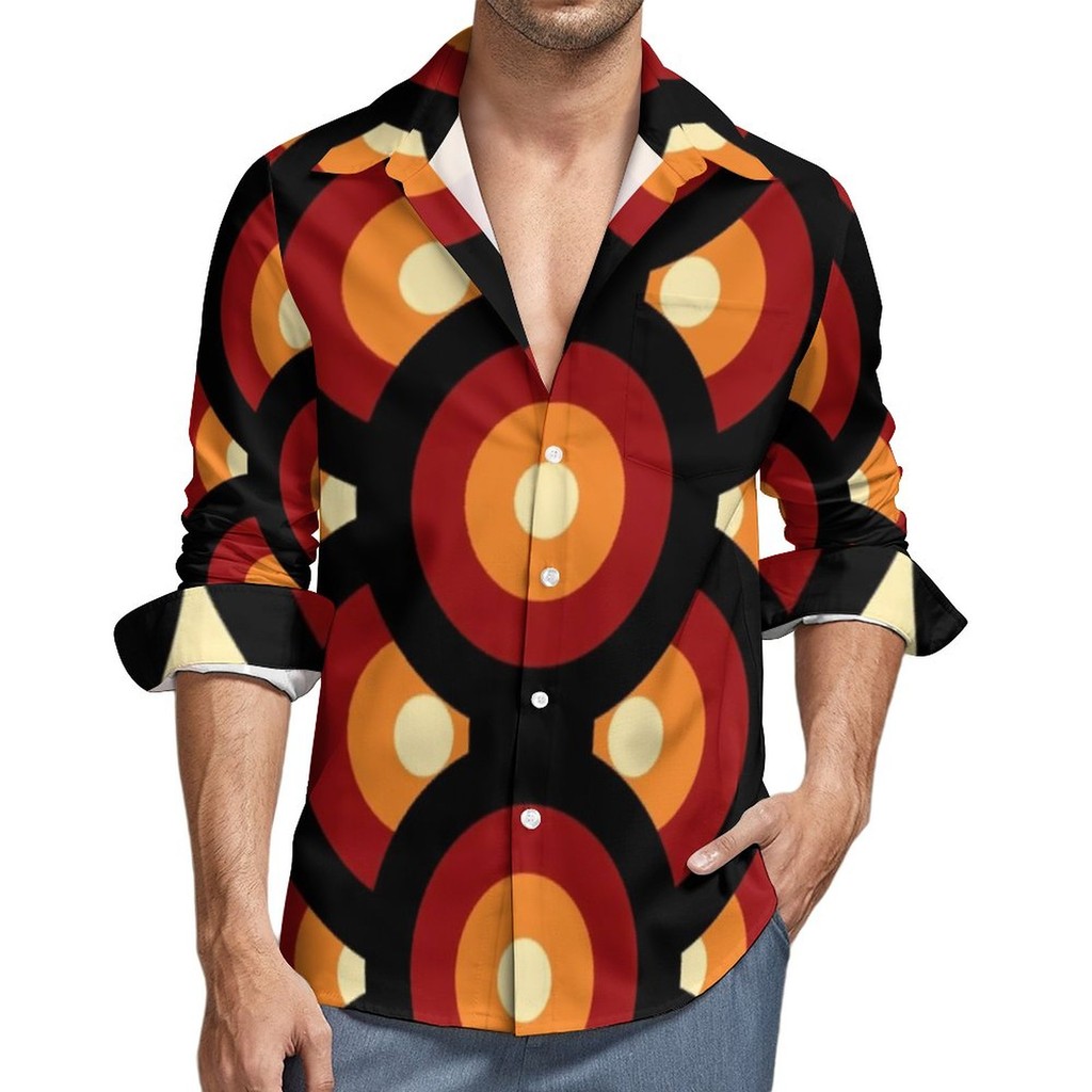 Men's retro casual shirt 60s and 70s style shirt aesthetic loose long sleeve shirt
