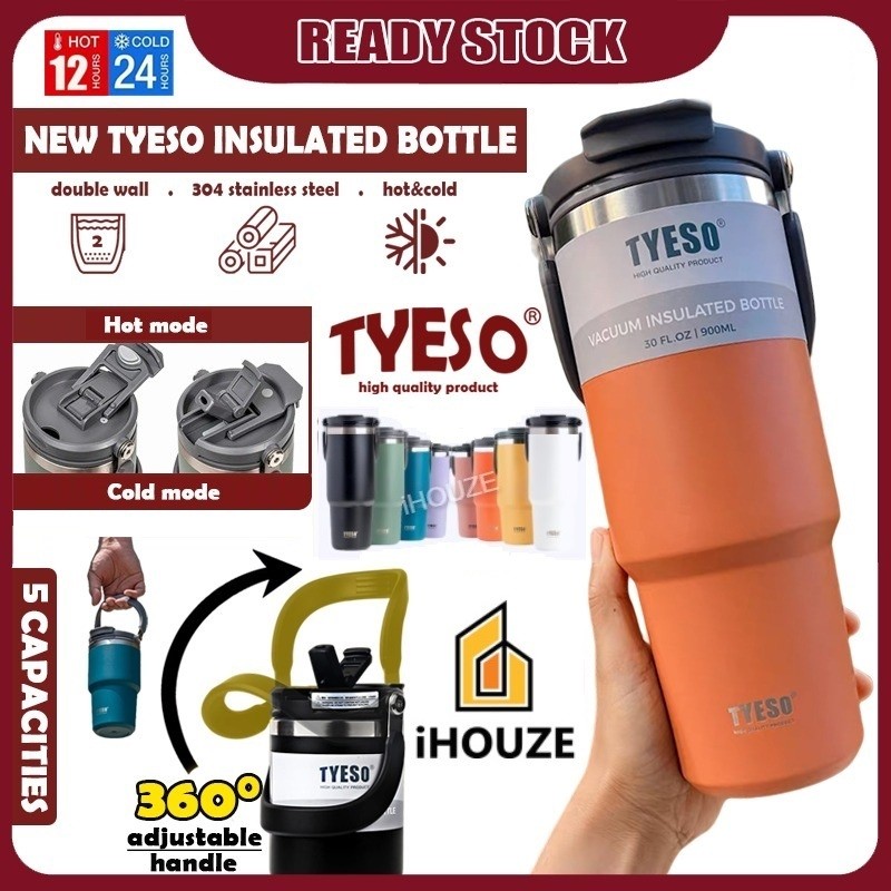 Original Tyeso Tumbler With Handle 600/750/900/1200ml Stainless Steel Double Layer Insulated Thermos Flask Water Bottle