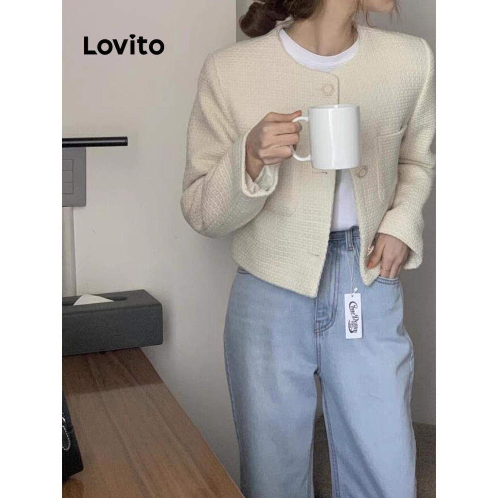 Reliable Premium Lovito Plain Button Blazer Women LNA70046 Polos dengan Kancing untuk Wanita Durable Have - Image 3