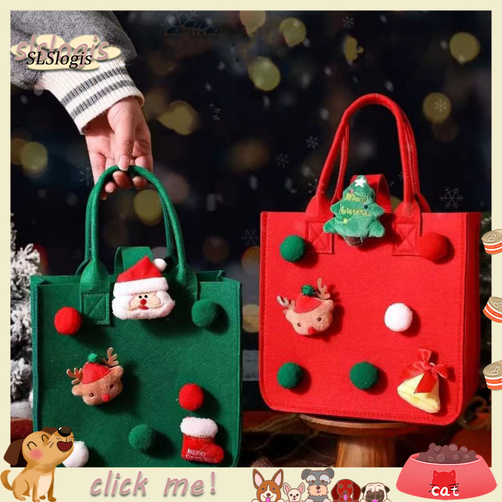 SGW_ Large Tote Bag Sturdy Handle Handbag Christmas Santa Claus Felt Handbag Vibrant Color Xmas Tote for Shopping Spacious Sturdy Design