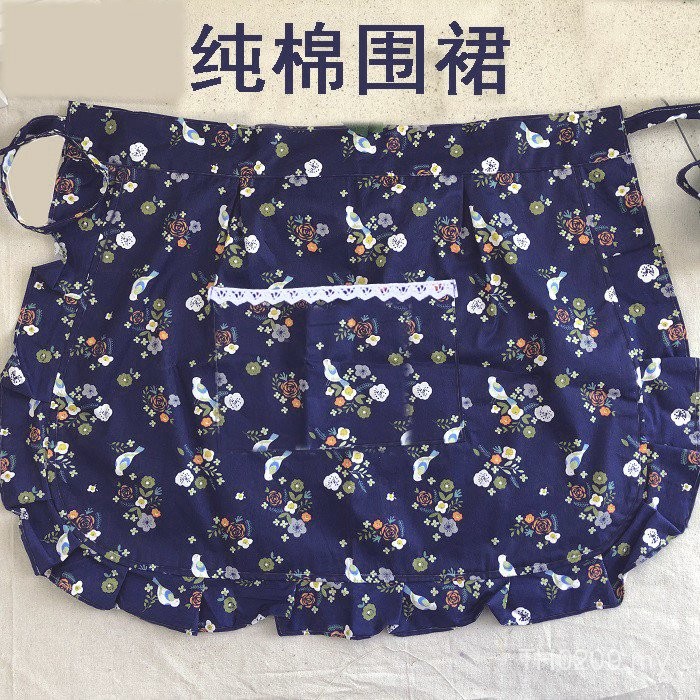 Apron Ladies Short Short Blue Flower Half-Cut Waterproof Female Apron Apron Apron Kitchen Oil-Proof Half-Length 3VTU