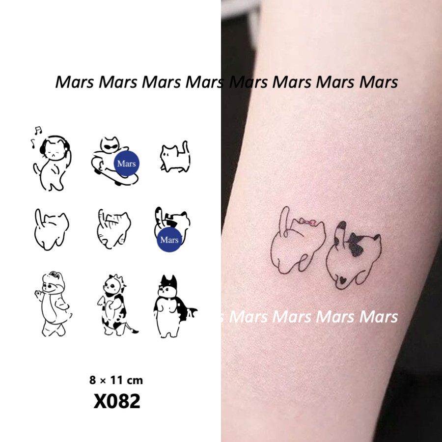 【Mars Tattoo】NEW Technology Magic, Long Lasting 2 Weeks, Semi-Permanent tattoo,Temporary Tattoo, tattoo Sticker, Fake Tattoo,"Cute Cat", X082
