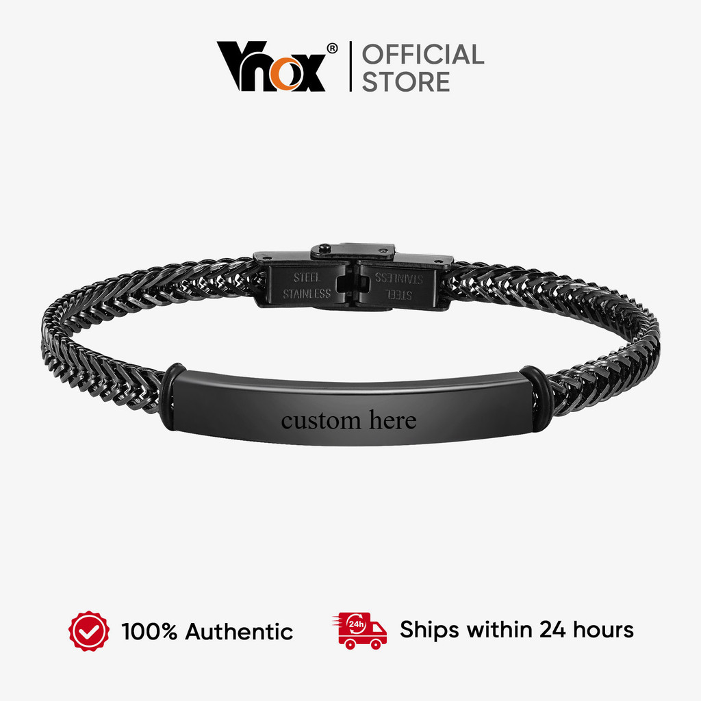 Vnox Personalized Customized Bracelets for Men,Engraved Name Hypoallergenic Bracelets,Simple Fashion Jewelry Gift