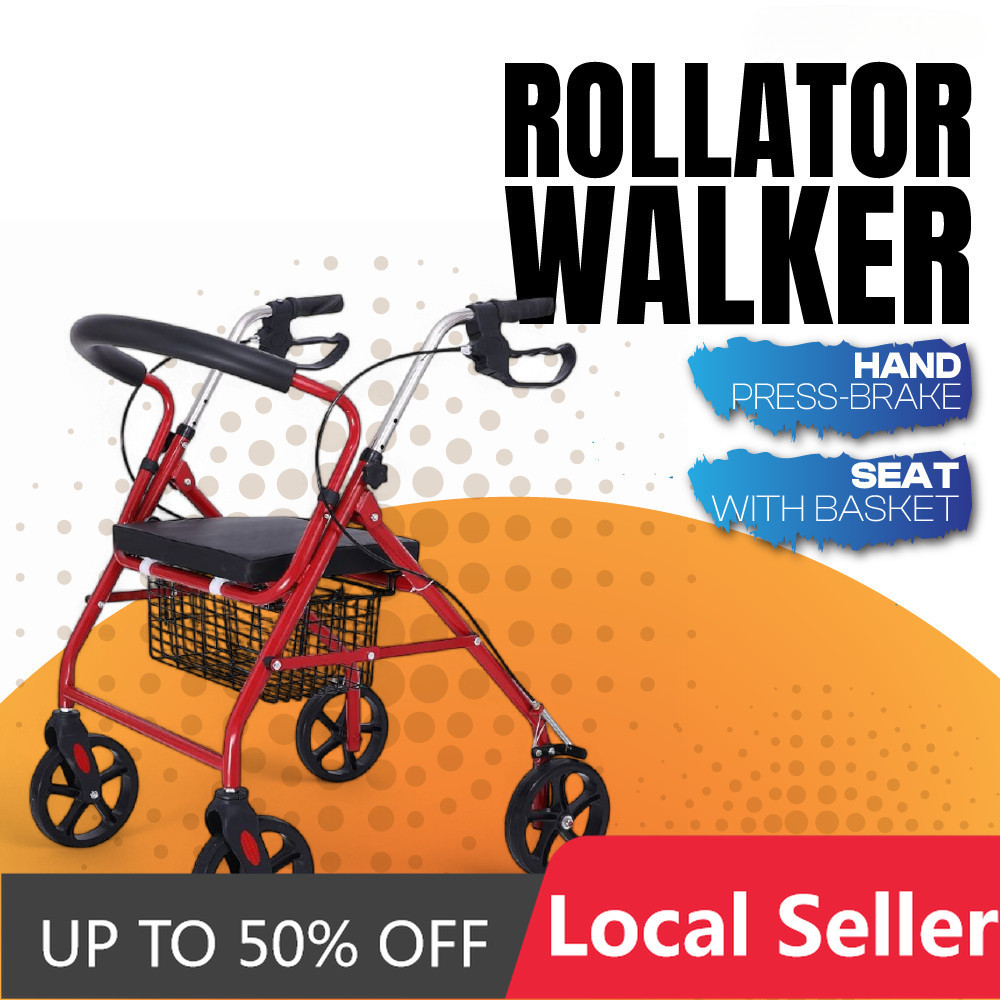 Rollator Walker Adult Wheelchair Pasar Lightweight Tongkat Roda Kaki Empat Foldable Walking Frame With Seat and Wheel